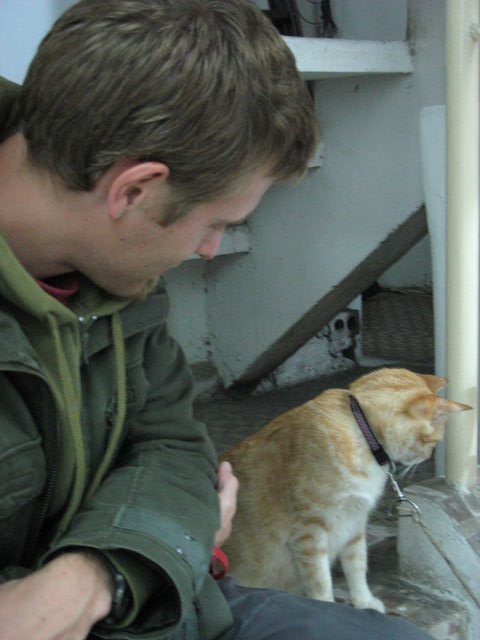 Hugues et le chat du Real Darling Cafe, où nous logeons IMG_9552.JPG